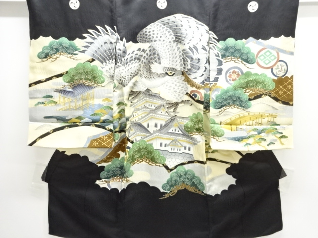 SALE!! JAPANESE KIMONO / KIMONO FOR BOYS / A CREST OF A FALCON / CASTLE PATTE