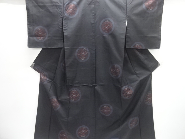 SALE!! JAPANESE KIMONO / DORO OSHIMA TSUMUGI (5 maruki) / WOVEN CREST & ARABESQUE FLOWER 