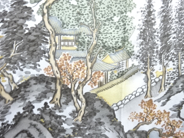 SALE!! JAPANESE KIMONO / ANTIQUE MENS JUBAN / SILK / TEMPLE SCENERY
