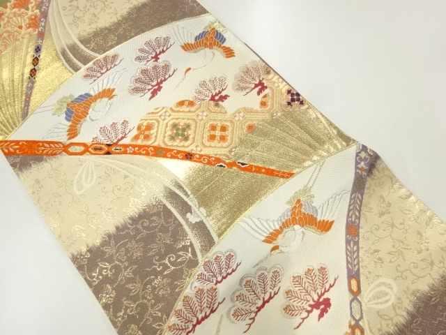SALE!! JAPANESE KIMONO / MATSUTSU CRANE / FLOWER ARABESQUE PATTERN FAN WOVEN 