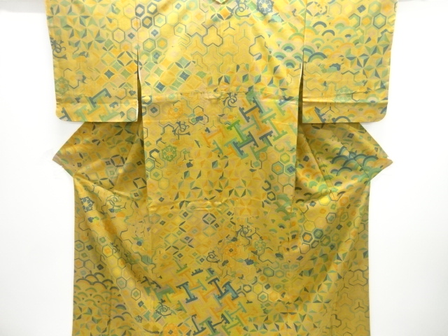 JAPANESE TSUKESAGE KIMONO / UNUSED / TSUMUGI / FLORAL ARABESQUE
