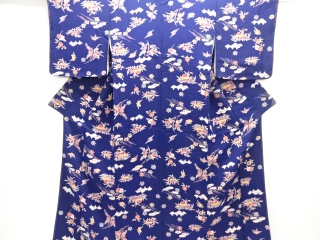 JAPANESE KIMONO / UNUSED KOMONO KIMONO / CHIRIMEN / KATAZOME / FLOWER & BIRD