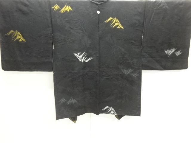 JAPANESE KIMONO / ANTIQUE TAISHO ROMAN / LACQUER / MOUNTAIN PATTERN / 