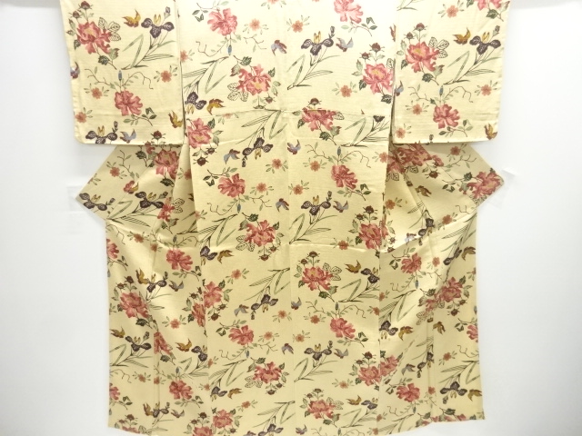 SALE!! JAPANESEKIMONO / ANTIQUE AUTHENTIC RYUKYU BINGATA KIMONO / PEONY / SMA