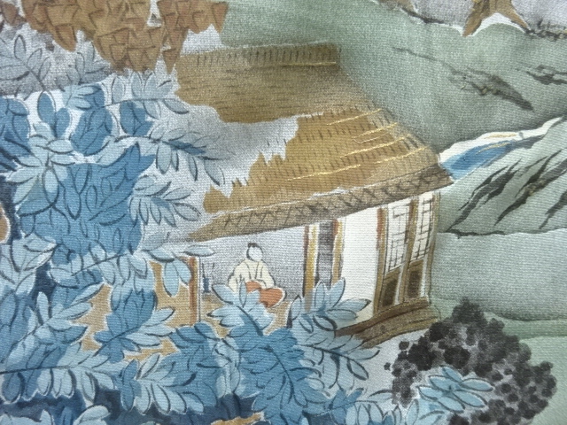 SALE!! JAPANESE KIMONO / ANTIQUE HOUSE / LANDSCAPE PATTERN MENS JUBAN