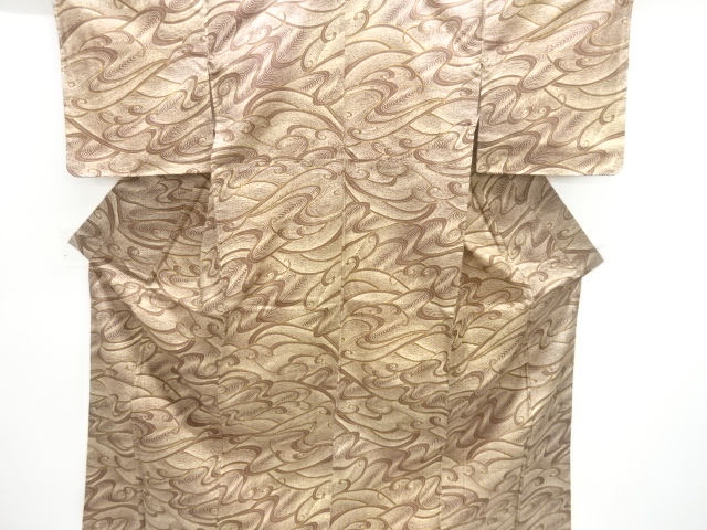 SALE!! JAPANESE KIMONO / ROUGH WAVES PATTERN AUTHENTIC OSHIMA TSUMUGI KIMONO 