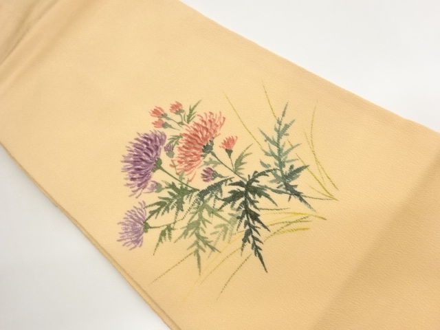 SALE!! JAPANESE NAGOYA OBI / CHIRIMEN / KINSAI / FLORAL PLANTS