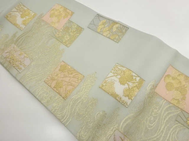 SALE!! JAPANESE KIMONO / NAGOYA OBI / WOVEN FLORAL / ROUGH WAVE PATTERNS RO-S