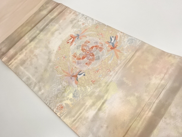SALE!! JAPANESE KIMONO / HIRAKI NAGOYA OBI (FRAMED) / EMBOSSED PHOENIX / FLOR