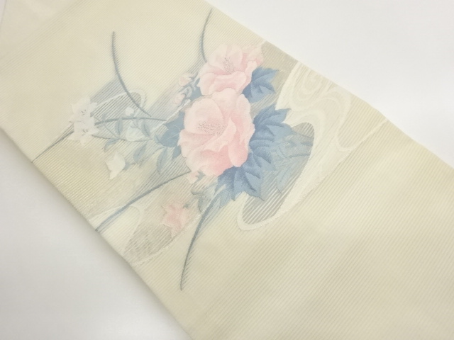 SALE!! JAPANESE KIMONO / RO-RYUSUI / PEONY / BELLFLOWER PATTERNS WOVEN THE FA