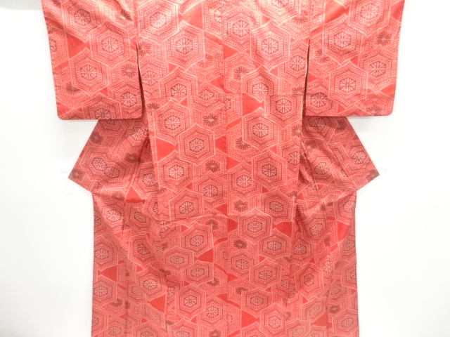 SALE!! JAPANESE KIMONO / FLOWER-KIKKOU PATTERN WOVEN AUTHENTIC OSHIMA TSUMUGI