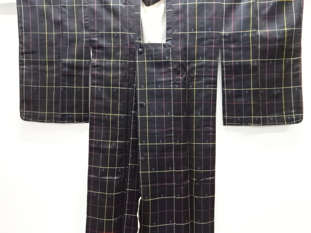 JAPANESE KIMONO / UNUSED RAIN COAT / WOVEN GRID & ABSTRACT