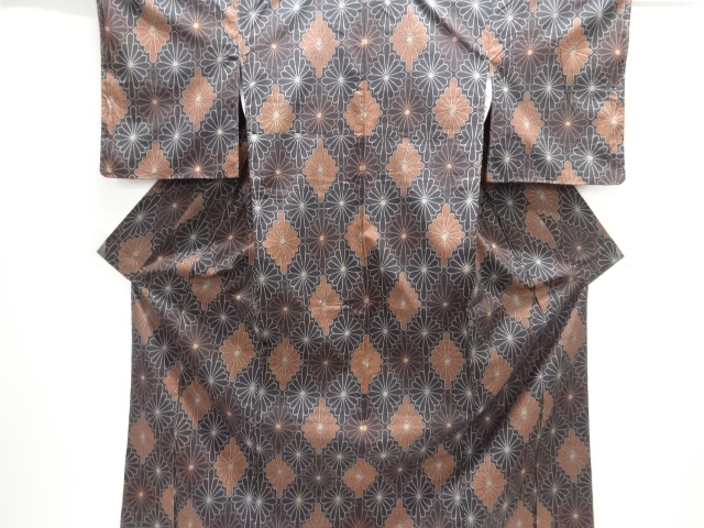 SALE!! JAPANESE KIMONO / ANTIQUE CHRYSANTHEMUM PATTERN WOVEN TSUMUGI KIMONO E