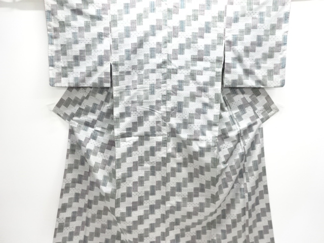 SALE!! JAPANESE KIMONO / ANTIQUE ABSTRACT PATTERN WOVEN TSUMUGI KIMONO