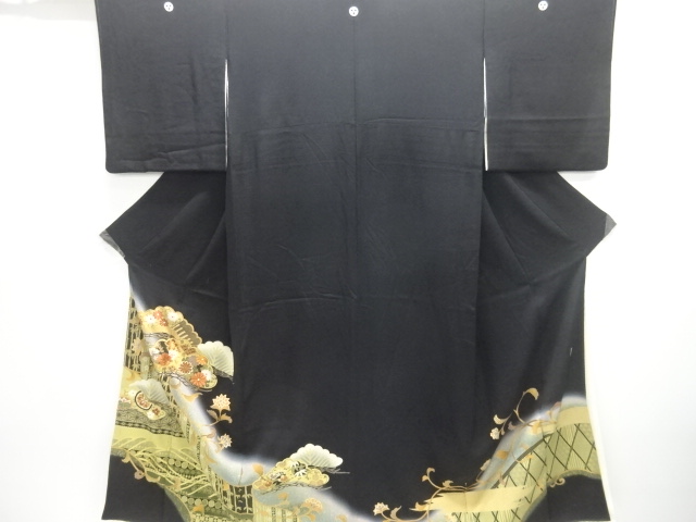 SALE!! JAPANESE KIMONO / TOMESODE / EMBROIDERY / PINE & FLOWER / ARTIST WORK