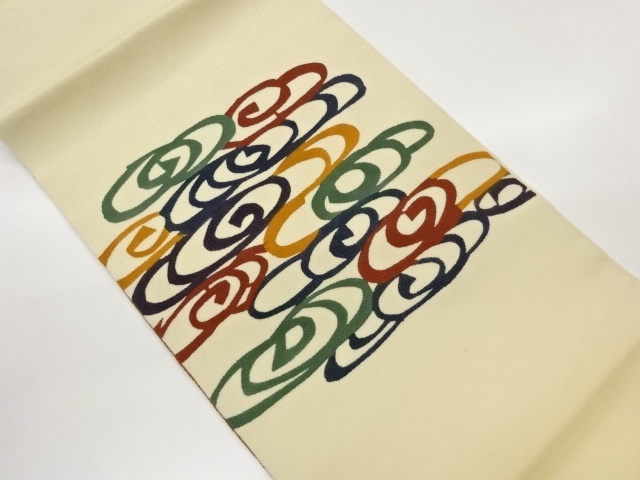SALE!! JAPANESE KIMONO / HIRAKI NAGOYA OBI / CHIRIMEN / SPIRAL 