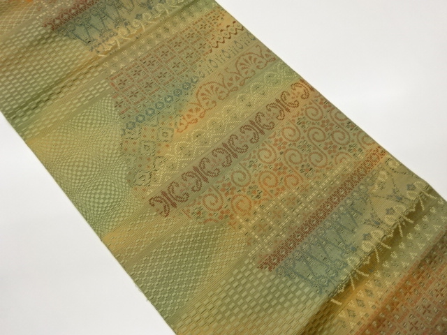 SALE!! JAPANESE KIMONO / NAGOYA OBI / CHIKUZEN HAKATA / WOVEN GEOMETRIC PATTERN 