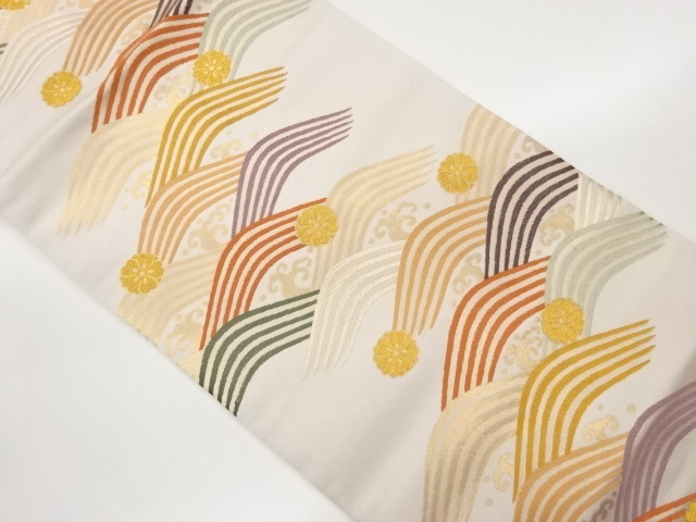 SALE!! JAPANESE KIMONO / NAGOYA OBI / WOVEN ROUGH WAVE & SAKURA 