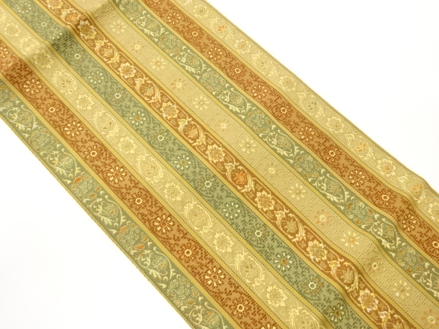 SALE!! JAPANESE KIMONO / NAGOYA OBI / CHIUZEN HAKATA / WOVEN ARABESQUE FLOWER 