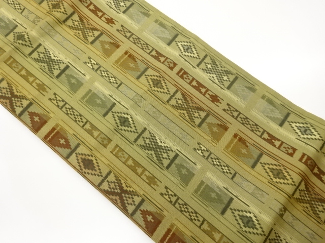 SALE!! JAPANESE KIMONO / NAGOYA OBI / WOVEN RHOMBUS & GEOMETRIC PATTERN 