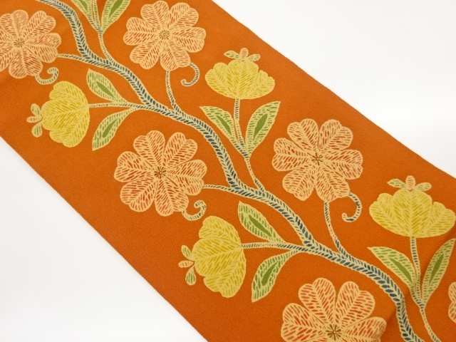 SALE!! JAPANESE KIMONO / NAGOYA OBI / CHIRIMEN / ARABESQUE FLOWER 