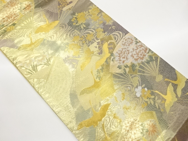 SALE!! JAPANESE KIMONO / FUKURO OBI / WOVEN CRANE & FLOWER 