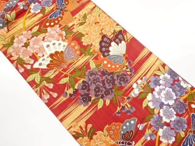SALE!! JAPANESE KIMONO / FUKURO OBI / KARA ORI / WOVEN SAKURA & BUTTERFLY 