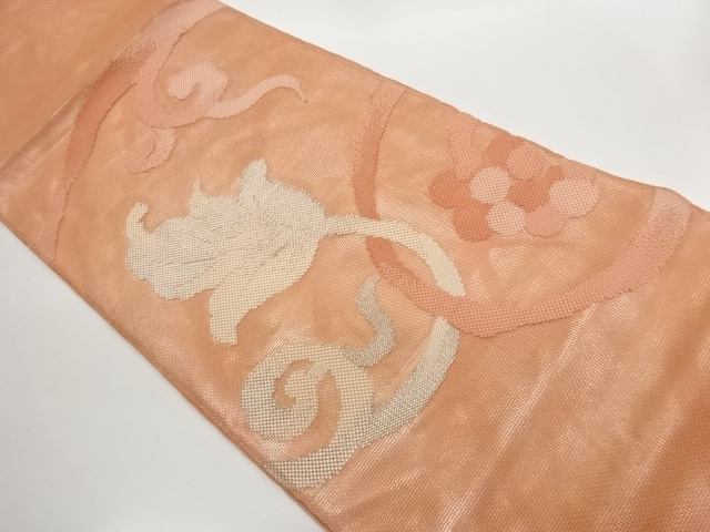SALE!! JAPANESE KIMONO / FUKURO OBI FOR SUMMER / WOVEN GRAPE & ARABESQUE PATTERN 