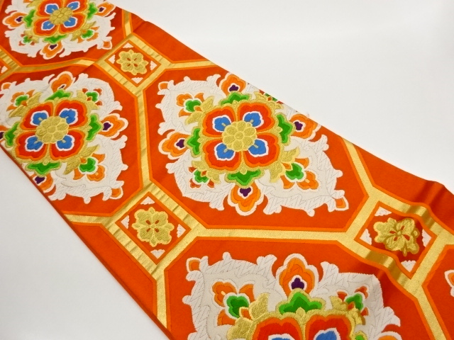 SALE!! JAPANESE KIMONO / FUKURO OBI / WOVEN SHOKKOMON & RHOMBUS FLOWER 