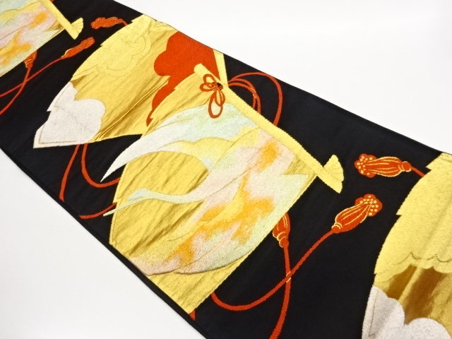 SALE!! JAPANESE KIMONO / FUKURO OBI / WOVEN FOLDING FAN & CRANE
