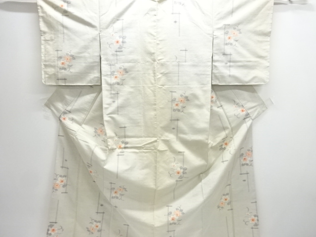 SALE!! JAPANESE KIMONO / ANTIQUE KIMONO / SILK / TSUMUGI / WOVEN FLORAL PLANTS