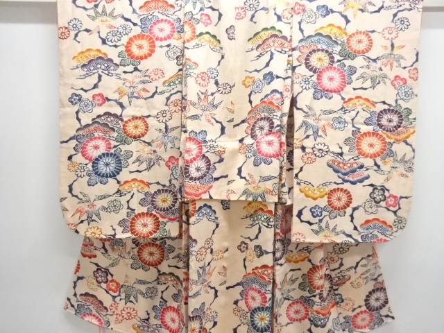 SALE!! JAPANESE KIMONO / KIMONO FOR KIDS / SILK / CHIRIMEN / KATAZOME / KIKU & SHOCHIKUBAI