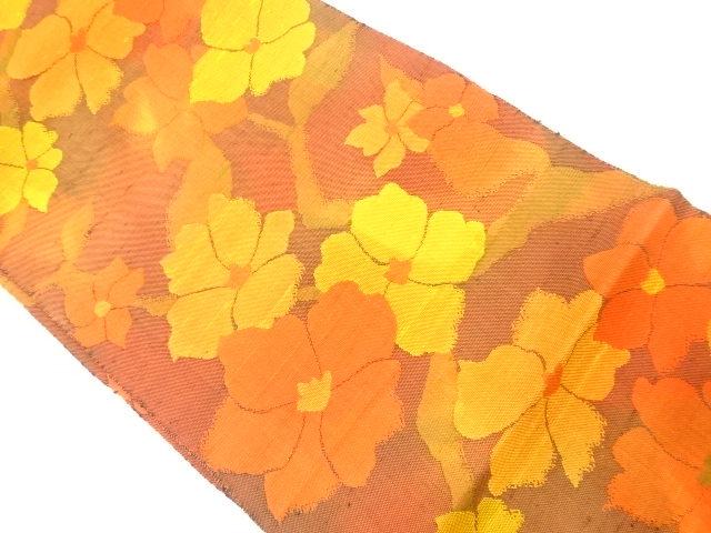 SALE!! JAPANESE KIMONO / NAGOYA OBI / TSUMUGI / WOVEN FLOWER 