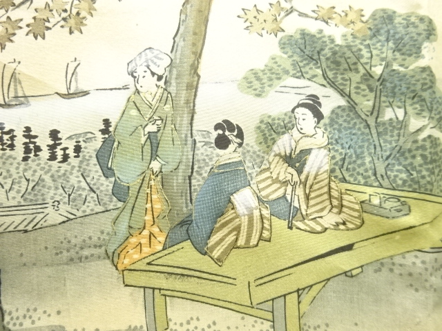 SALE!! JAPANESE KIMONO / ANTIQUE MENS JUBAN / SILK / SCENERY OF PEOPLE IN THE PAST