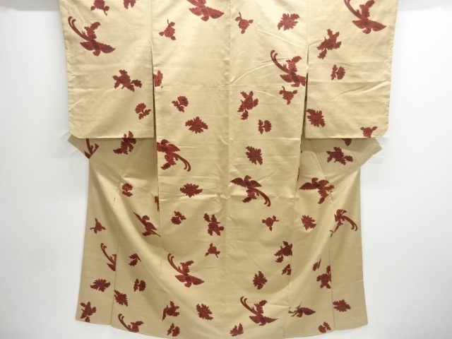 SALE!! JAPANESE KIMONO / ANTIQUE KIMONO / SILK / TSUMUGI / WOVEN PHOENIX & FLOWERS