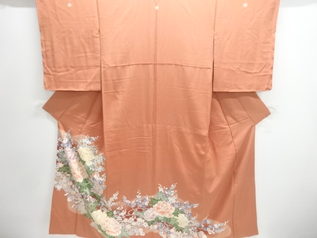SALE!! JAPANESE KIMONO / IRO TOMESODE / SILK / PEONY & KIKU & UME