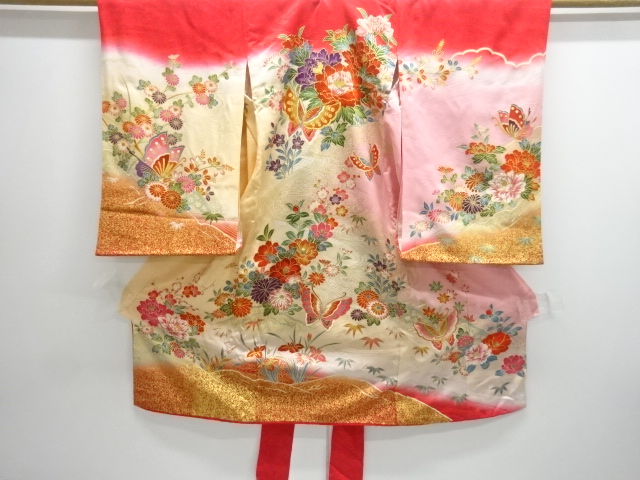 SALE!! JAPANESE KIMONO / KIMONO & OBI FOR KIDS SET / SILK / KINSAI / PEONY & BUTTERFLY 