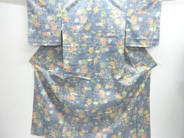 SALE!! JAPANESE KIMONO / UNUSED TSUMUGI / WOVEN FLOWER & PLANT 
