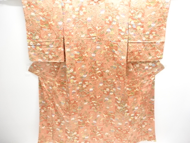 SALE!! JAPANESE KIMONO / UNUSED KOMON / ICHIMATSU & FLOWER 