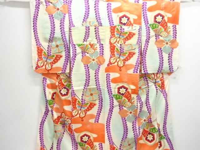 SALE!! JAPANESE KIMONO / ANTIQUE KIMONO / BUTTERFLY / WISTERIA PATTERN