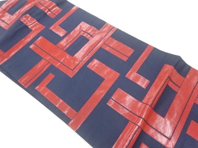 SALE!! JAPANESE KIMONO / NAGOYA OBI / URUSHI / WOVEN GEOMETRIC PATTERN 