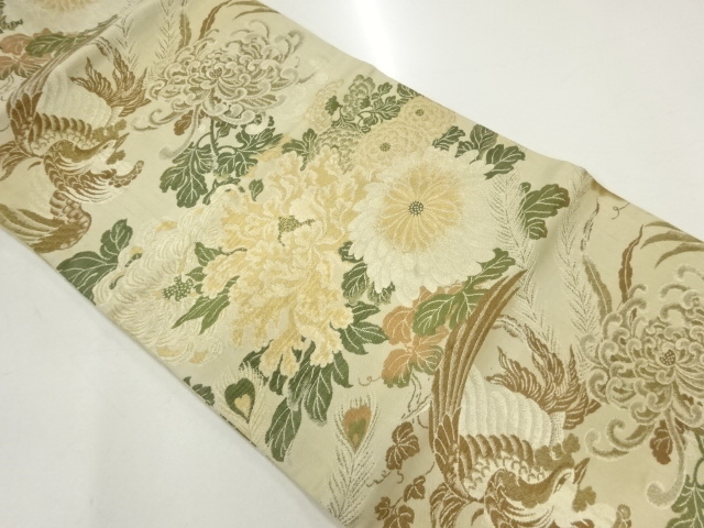 SALE!! JAPANESEKIMONO / ANTIQUE FLORAL / BIRD PATTERN WOVEN NAGOYA OBI (MATER