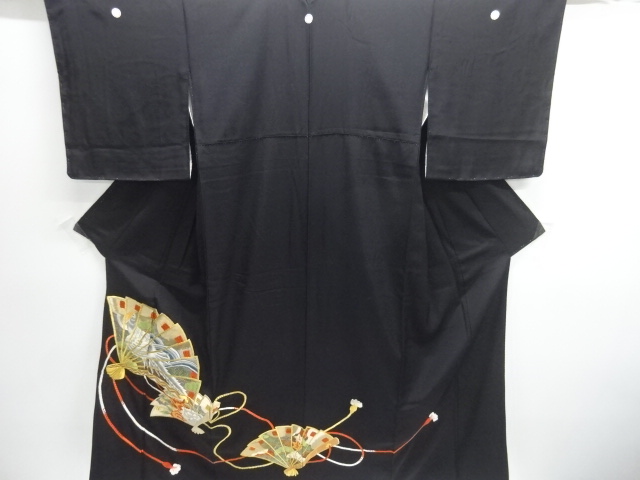SALE!! JAPANESE KIMONO / CEDAR FAN / FLOWER-AND-BIRD EMBROIDERY TOMESODE (WIT