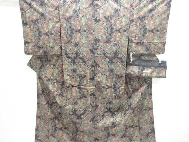 SALE!! JAPANESE KIMONO / DORO OSHIMA TSUMUGI (5 maruki) / WOVEN MAPLE & SCREEN 