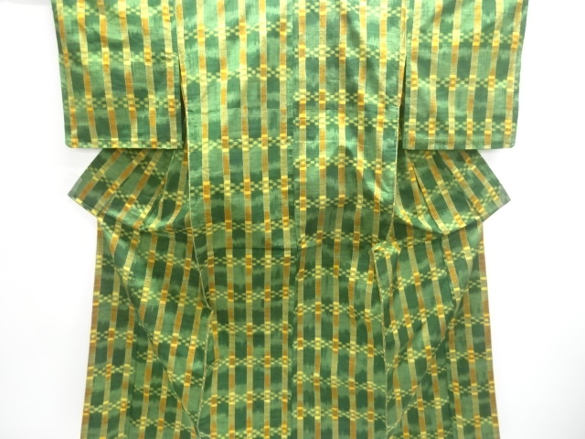 SALE!! JAPANESE KIMONO / STRIPED KASURI-PATTERNED TSUMUGI-HITOE KIMONO