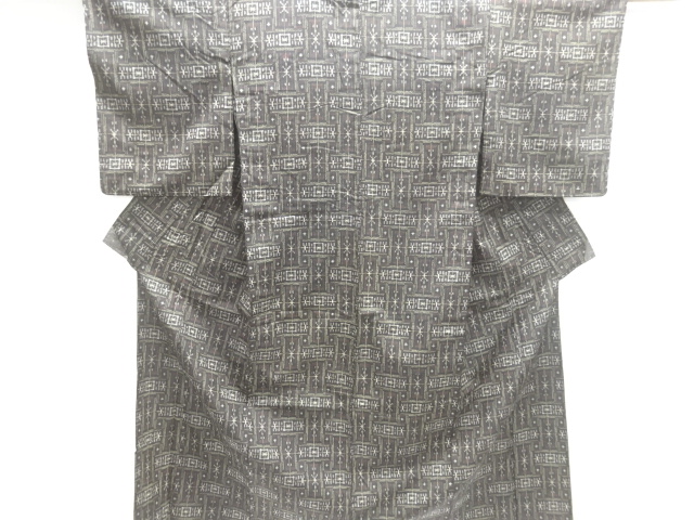 SALE!! JAPANESE KIMONO / ANTIQUE GEOMETRIC PATTERN WOVEN TSUMUGIHITOE KIMONO