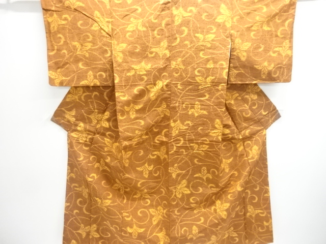 SALE!! JAPANESE KIMONO / ANTIQUE KARAKUSA PATTERN WOVEN- TSUMUGI KIMONO