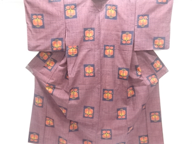 SALE!! JAPANESE KIMONO / ANTIQUE ENSHU CAMELLIA PATTERN WOVEN- HANDWOVEN HITO