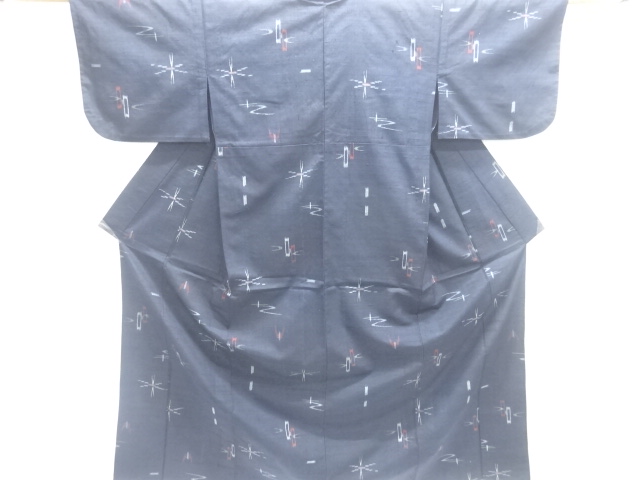 SALE!! JAPANESE KIMONO / ANTIQUE KASURI-PATTERNED WOVEN TSUMUGIHITOE KIMONO
