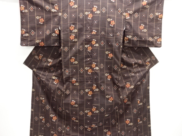 SALE!! JAPANESE KIMONO / TSUMUGI / WOVEN FLOWER & KASURI 